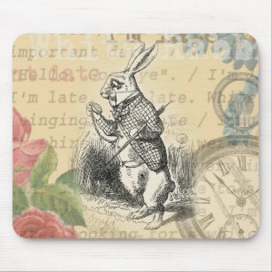 Mousepad Coelho Branco Aventuras de Alice no País das Marav