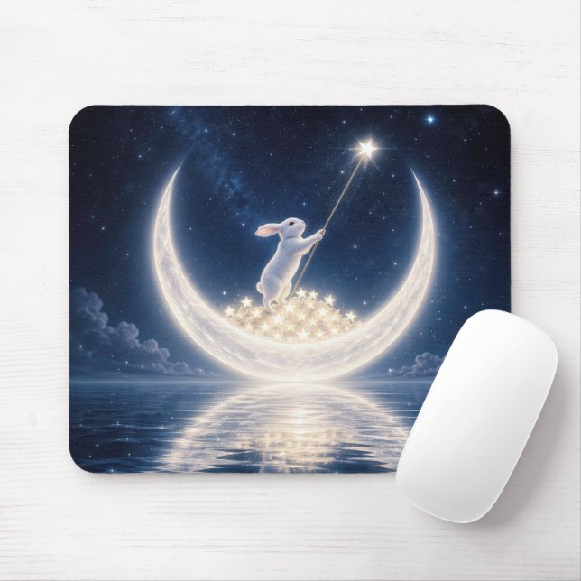 Mousepad Coelho Branco Colecionando Estrelas (Com mouse)