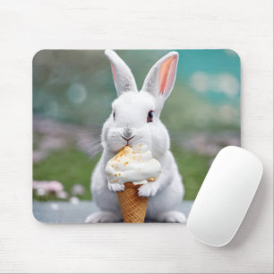Mousepad Coelho Branco Comendo Um Cone Sorvete