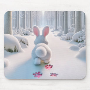 Mousepad Coelho Branco Comprando numa Floresta de Inverno