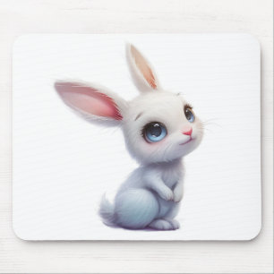 Mousepad Coelho Branco Fofo com Olhos Azuis Grandes