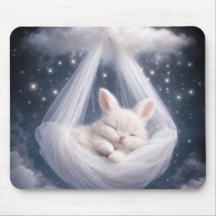 Mousepad Coelho Branco Pendurado em uma Rede de Tule