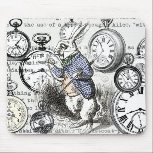 Mousepad Coelho Branco Relógios Alice no País das Maravilha