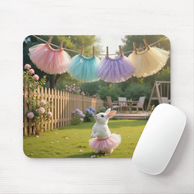 Mousepad Coelho Branco Vestindo uma Tutu Rosa (Com mouse)