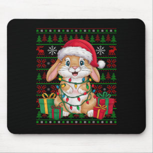 Mousepad Coelho Bunny Luzes de Natal Chapéu do Papai Noel F