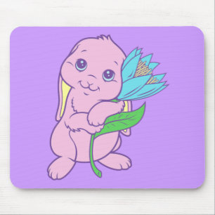 Mousepad Coelho Coelho Flor De Desenho Animado Fofo Kawaii