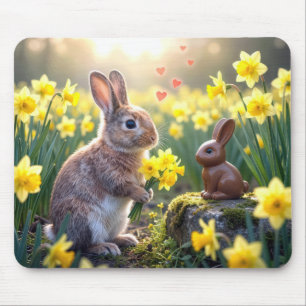 Mousepad Coelho Com Narcisos para o Coelho de Páscoa de Cho