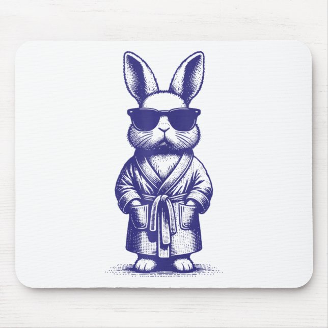 Mousepad Coelho Com Robe E Óculos De Sol Azul Retro Easter  (Frente)