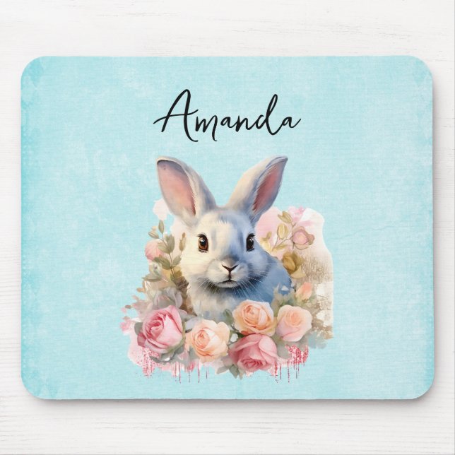 Mousepad Coelho com uma Guirlanda de Rosas Fofo (Frente)