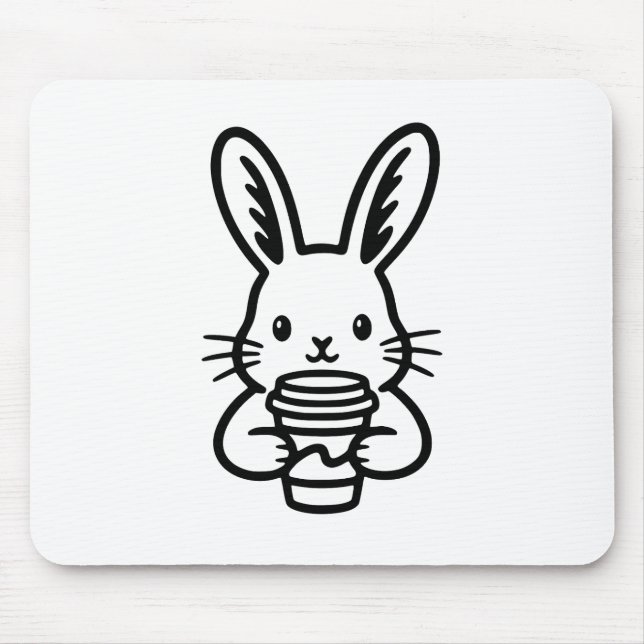 Mousepad Coelho Curioso com Xícara de Café (Frente)