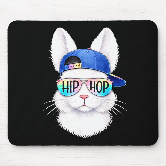Mousepad Coelho de Hip Hop de Páscoa Óculos de Sol Face Hom (Frente)