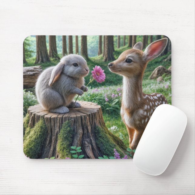 Mousepad Coelho de orelha-disquete com flor e fêmur (Com mouse)