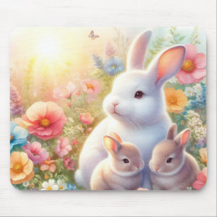 Mousepad Coelho de Páscoa de primavera Família Jardim Flora