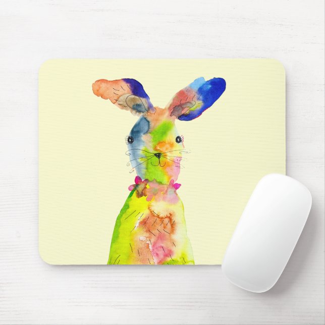 Mousepad Coelho de Páscoa fofo arte aquarela (Com mouse)