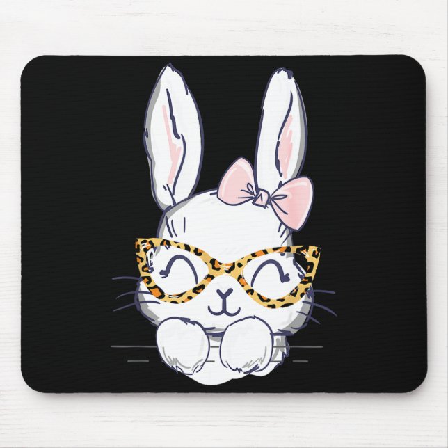 Mousepad Coelho de Páscoa fofo com óculos de onça para a ma (Frente)