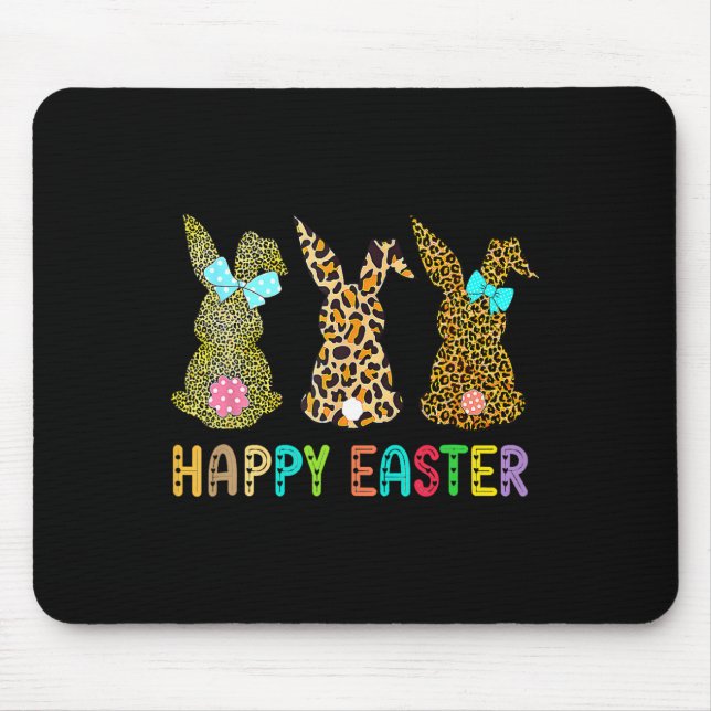 Mousepad Coelho de Páscoa Leopardo Trio Dia de Páscoa Fofo  (Frente)