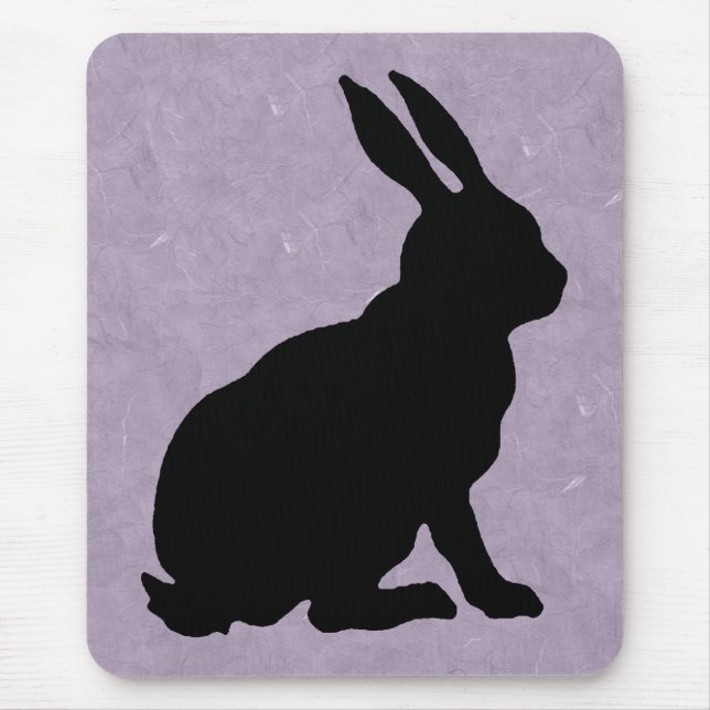 Mousepad Coelho de Silhueta Preto Sentado em Roxo Marmoread (Frente)