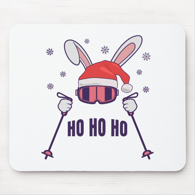 Mousepad Coelho dos Papais noeis de esqui com Santa Hat e b (Frente)