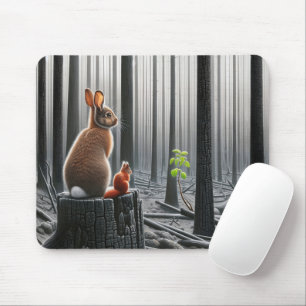 Mousepad Coelho e Esquilo em Floresta Carinhada