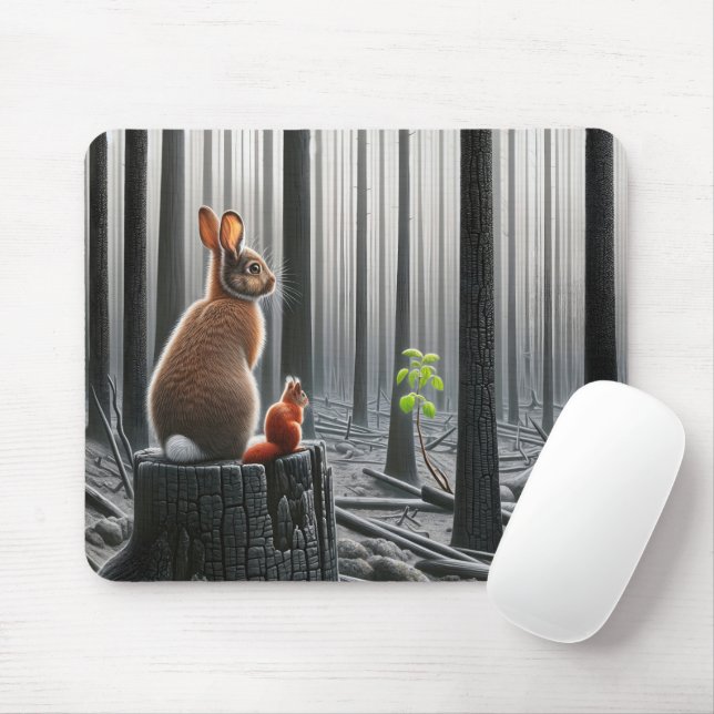 Mousepad Coelho e Esquilo em Floresta Carinhada (Com mouse)