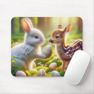Mousepad Coelho e Filhote de Veado com Ovos de Páscoa
