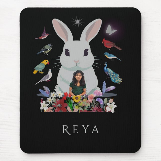 Mousepad Coelho, Flores e Aves Design personalizadas (Frente)