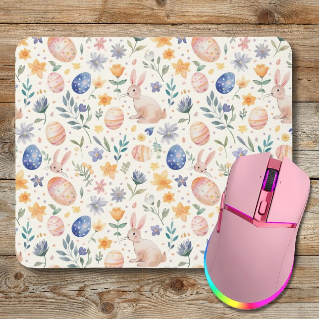 Mousepad Coelho Flores Ovos Pastel Aquarela Atemporal (Criador carregado)