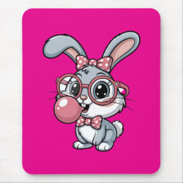 Mousepad Coelho Fofo com Óculos Soprando Chiclete