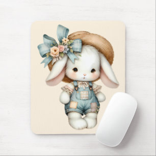 Mousepad Coelho Fofo em Macacão com Chapéu de Palha e Laço