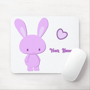 Mousepad Coelho Fofo Kawaii com Nome Personalizado Roxo Pas
