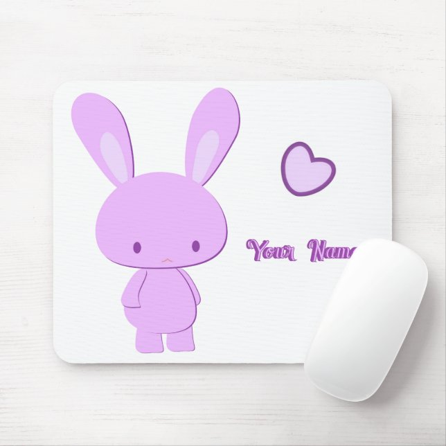Mousepad Coelho Fofo Kawaii com Nome Personalizado Roxo Pas (Com mouse)