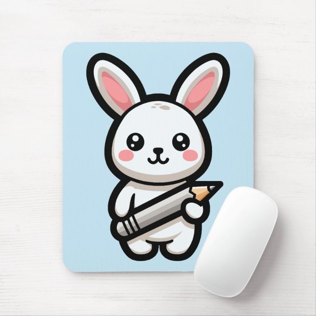 Mousepad Coelho Kawaii Estudioso (Com mouse)