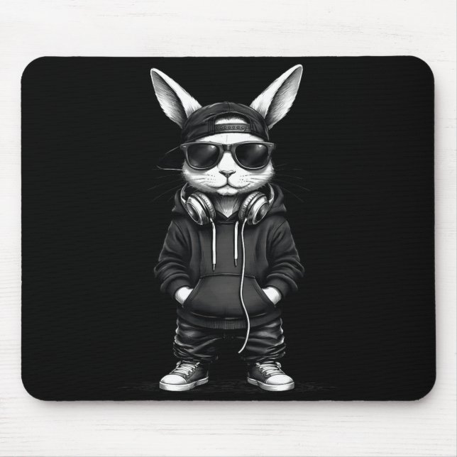 Mousepad Coelho Legal Com Óculos De Sol Bonito Dia De Pásco (Frente)