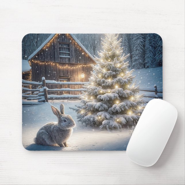 Mousepad Coelho Natal Com Árvore Brilhante (Com mouse)