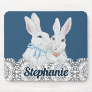 Mousepad Coelho Personalizado Azul e Branco Lace Bonito