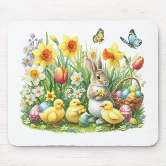 Mousepad Coelho/primavera Clássico/Vintage/frango (Frente)