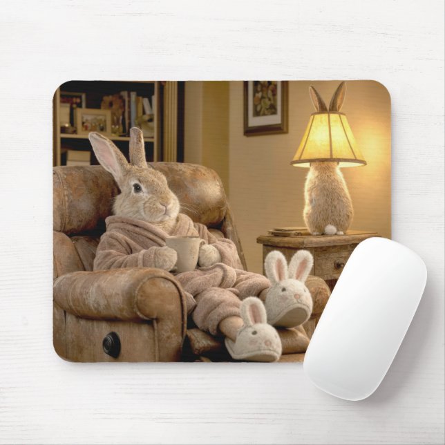Mousepad Coelho Relaxando em uma Poltrona (Com mouse)
