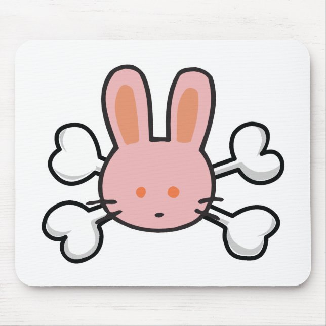 Mousepad coelho rosa Caveira e Ossos Cruzados (Frente)