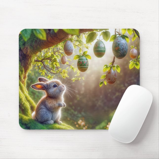 Mousepad Coelho Sob Uma Árvore De Ovos De Páscoa (Com mouse)