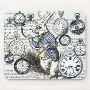 Mousepad Coelhos Brancos Alice Terra dos Sonhos Relógios Ar