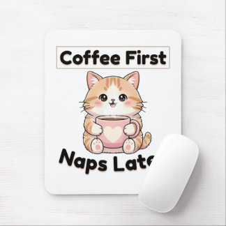 Mousepad Coffee First Naps Later Cute Cat | Kawaii Coffee 