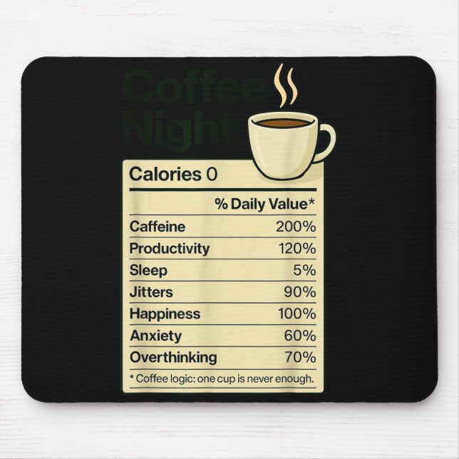 Mousepad Coffee Lover Night Funny Nutrition Facts Costume F (Frente)