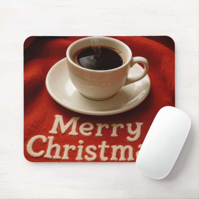 Mousepad Coffee On a Merry Christmas Blanket (Com mouse)