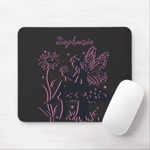 Mousepad Cogumelo e Flor de Fada Fofo Preto e Rosa