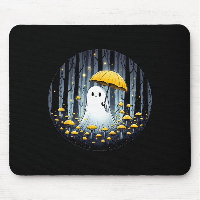 Mousepad Cogumelo Spooky Fantasma Halloween Amarelo Umbrell (Frente)