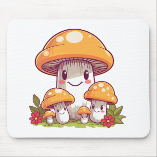 Mousepad Cogumelos a alimentar, feliz estilo kawaii