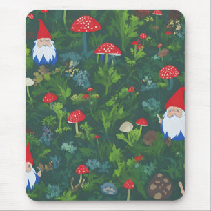 Mousepad Cogumelos Bonés vermelhos e gnomos