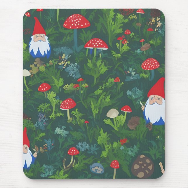 Mousepad Cogumelos Bonés vermelhos e gnomos (Frente)