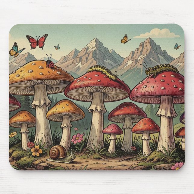 Mousepad Cogumelos Caprichosos e Topos de Montanhas (Frente)