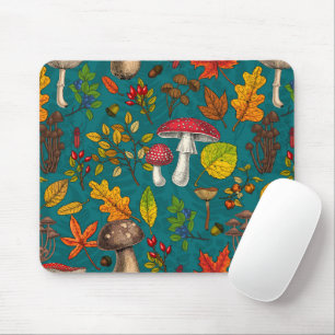 Mousepad Cogumelos, folhas, loucos e bagas de outono, em az